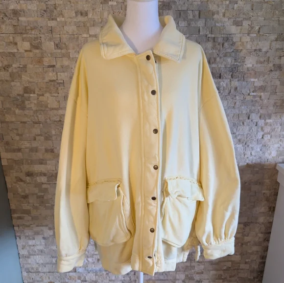 Free People We The Free Alexa Sweatshirt Jacket in Flan Yellow Boho Chic XL - Picture 3 of 16